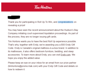 Tim Hortons Giftcards Offer
