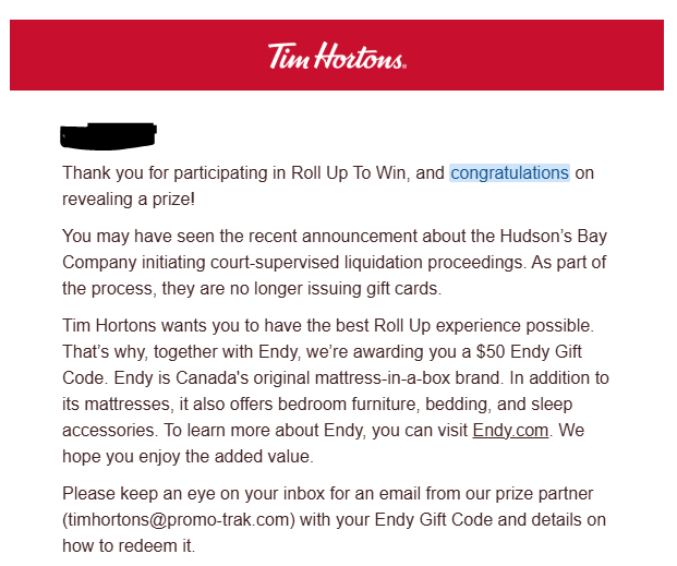 Tim Hortons Giftcards Offer